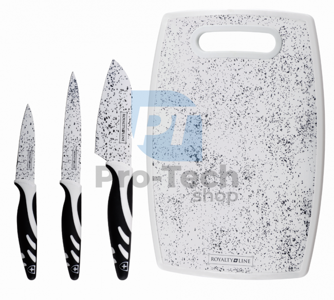 Set cuțite de bucătărie cu tocător, 4 bucăți ROYALTY LINE White 50504