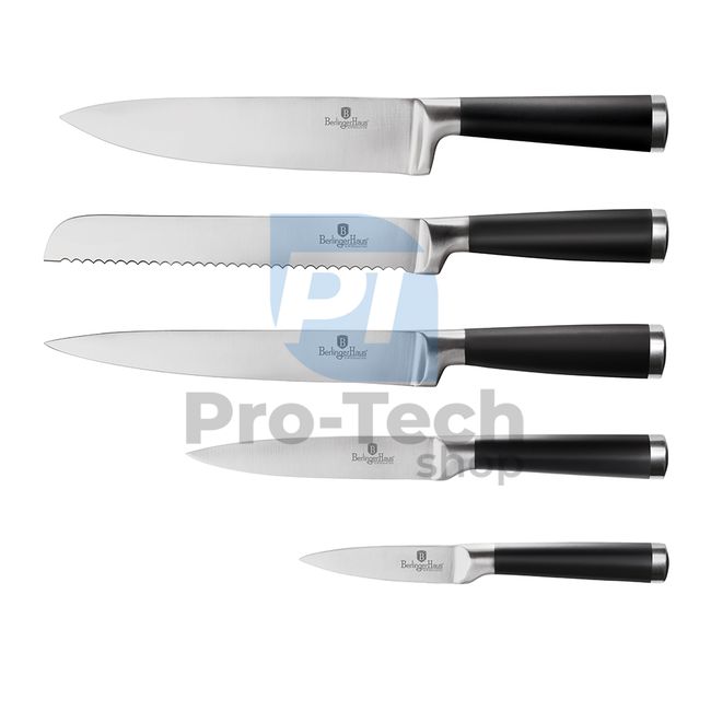 Set cuțite de bucătărie inox cu suport bambus, 6 piese BLACK 20482