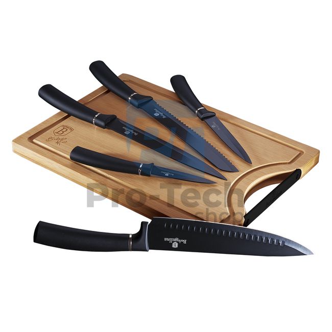Set cuțite de bucătărie inox cu tocător, 6 piese BLACK 20469