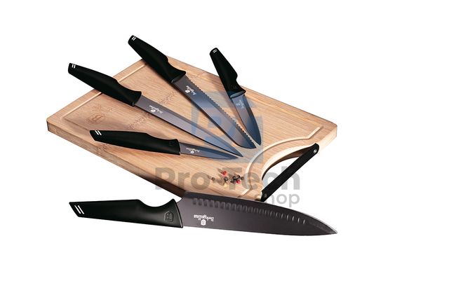 Set cuțite de bucătărie inox cu tocător, 6 piese BLACK 20470