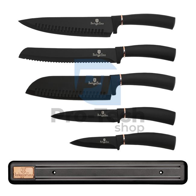 Set cuțite de bucătărie cu suport magnetic inox, 6 piese BLACK- ROSE GOLD 19707
