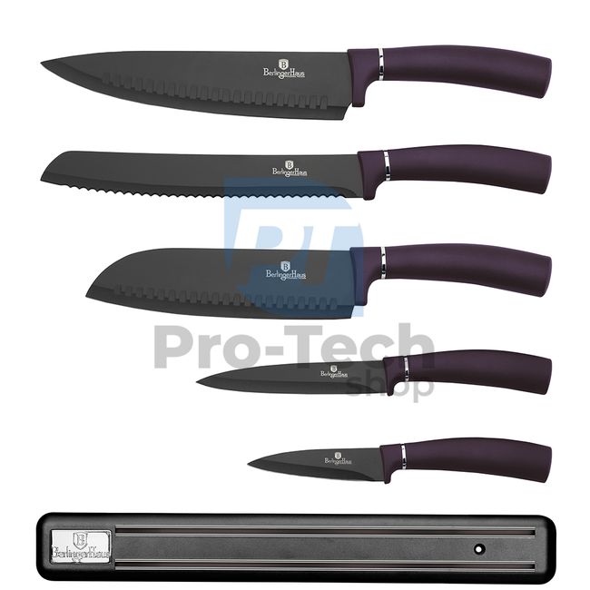 Set cuțite de bucătărie inox cu suport magnetic, 6 piese PURPLE 20271