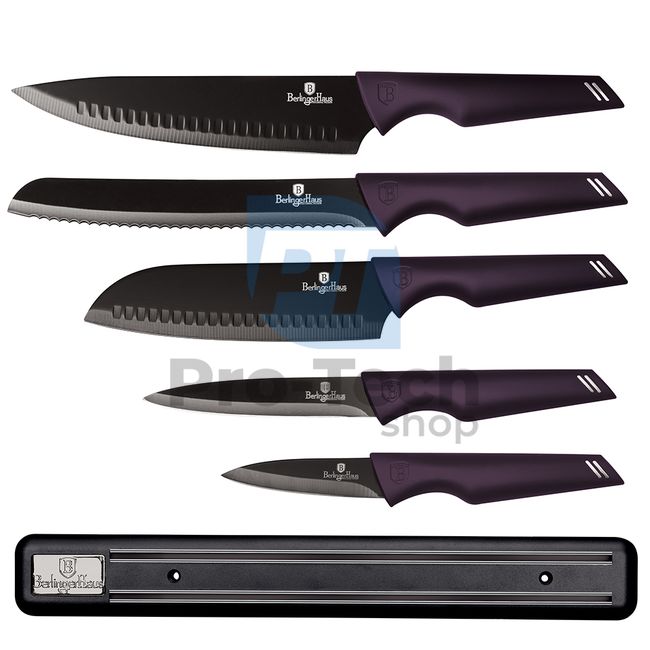Set cuțite de bucătărie cu suport magnetic inox, 6 piese PURPLE 20272