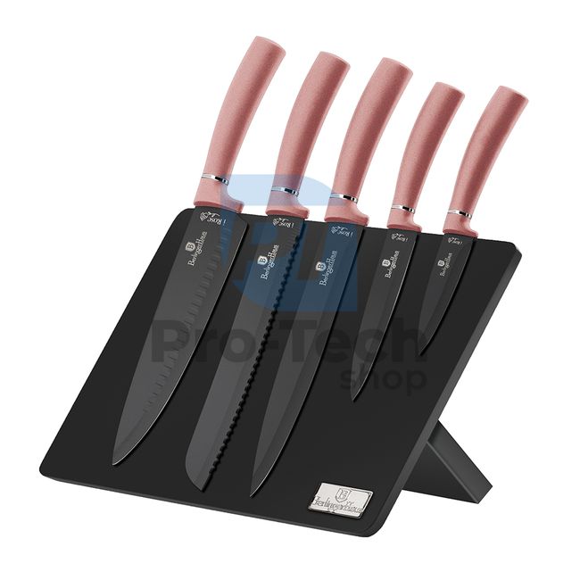 Set cuțite de bucătărie cu suport magnetic inox, 6 piese PINK 19962