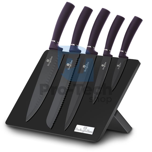 Set cuțite de bucătărie cu suport magnetic inox, 6 piese PURPLE 20275