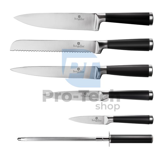 Set cuțite de bucătărie inox cu suport bambus, 7 piese BLACK 20481