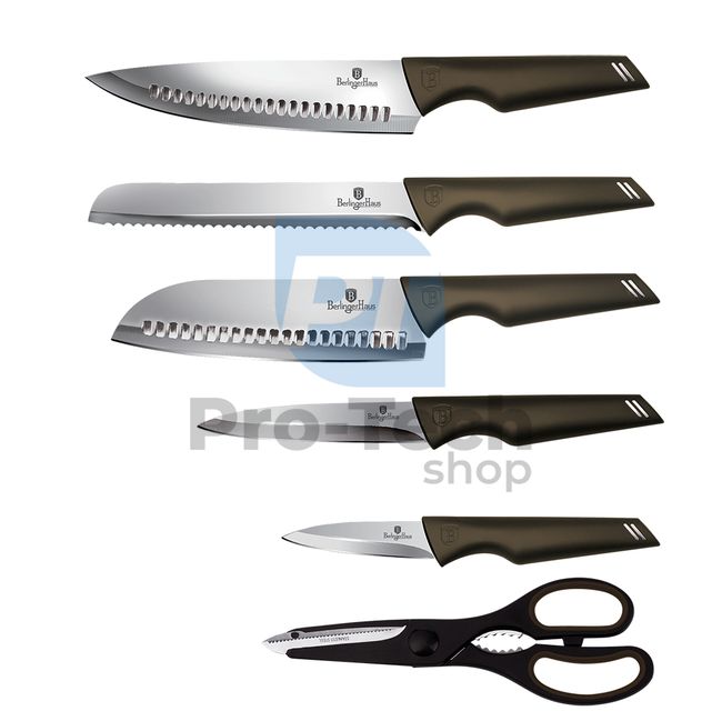 Set cuțite de bucătărie inox cu suport, 7 piese BLACK 20372