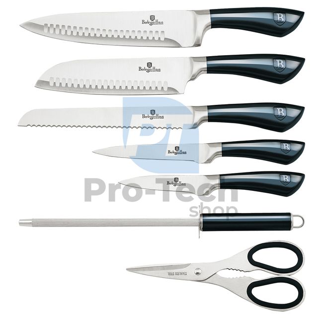 Set cuțite de bucătărie inox cu suport acrilic, 8 piese AQUAMARINE 20067