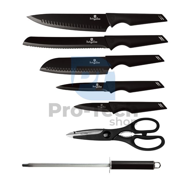 Set cuțite de bucătărie inox cu suport acrilic, 8 piese BLACK 20477