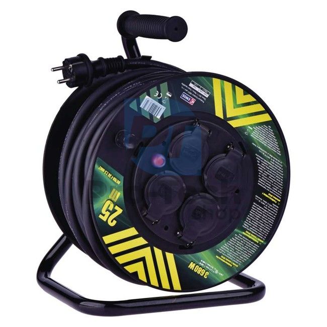 Prelungitor electric pe tambur - 4 prize, cablu cauciuc, 25m, 2,5mm2 70287
