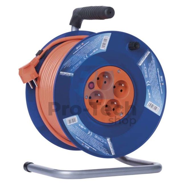 Prelungitor electric pe tambur - 4 prize, 50m cablu PVC, 1,5mm2 70667