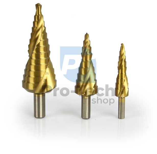 Burghie spiralate în trepte pentru metal 3buc 4-12, 4-20, 6-30mm 14235