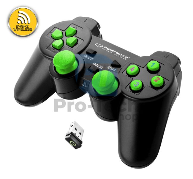 Gamepad wireless cu vibrații pentru PC/PS3 USB GLADIATOR, negru-verde