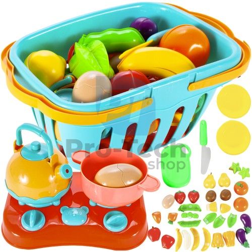 Set jucării pentru copii coș cu fructe și legume de tăiat 22877 76210